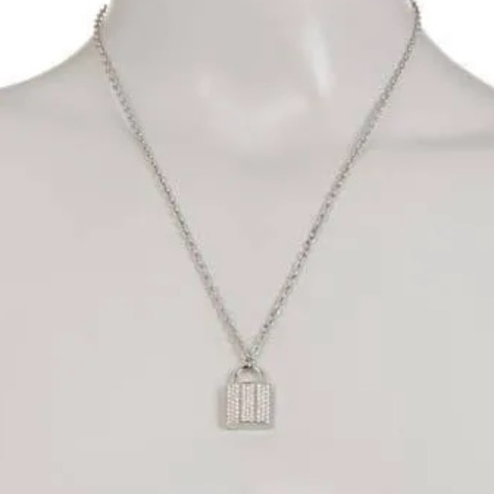 Swarovski Silver Padlock Crystal Pendant Necklace NWT - Picture 3 of 6